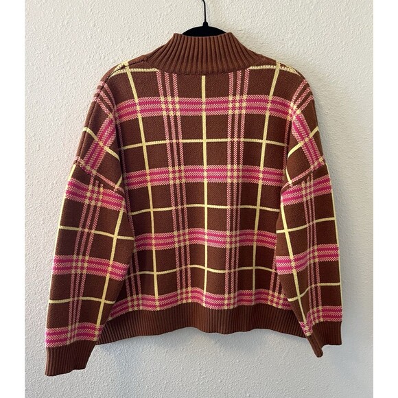 Lisa Says Gah Sweater Size XS/SM Brown Plaid Turtleneck Boxy Retro 70's Twee - Picture 5 of 11